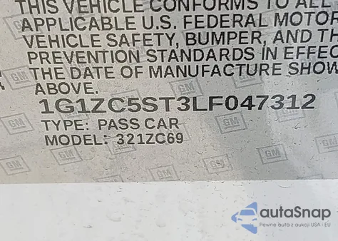 2020 Chevrolet Malibu Fwd 1Fl из США, поврежденный, VIN 1G1ZC5ST3LF047312